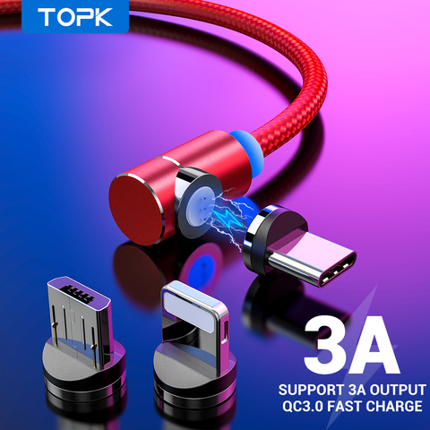 TOPK Led 3A Cable USB magnético Cable de carga rápida USB tipo C para teléfono Samsung y Cable de carga de 8 pines y micro USB 5pin Cable ► Foto 1/6