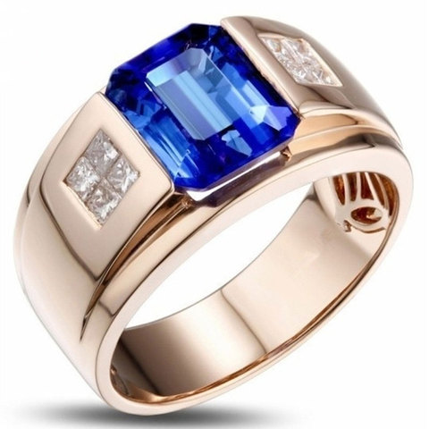 Anillo de compromiso de acero inoxidable para hombre, sortija de boda con zirconia, cuatro colores disponibles ► Foto 1/5