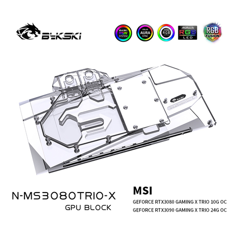 Bykski GPU bloque de refrigeración por agua para MSI RTX 3080 3090 GAMING X TRIO, tarjeta gráfica sistema de refrigeración líquida, N-MS3080TRIO-X ► Foto 1/6