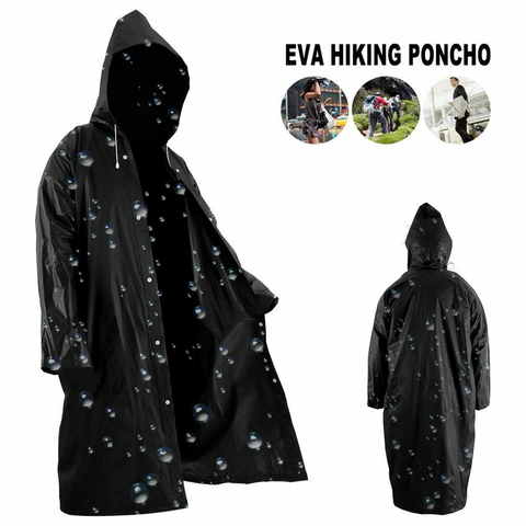 Chubasquero de EVA para hombre y mujer, chubasquero Unisex de moda, resistente al agua, gruesa, impermeable, para acampar, color negro, 145x68CM, 1 ud. ► Foto 1/6