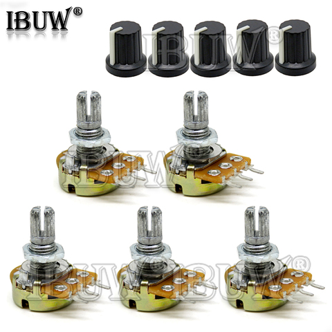 5 sets 5 uds + 5 uds WH148 B1K ~ B1M ohm 1K de 1M 2K 5K 20K 50K 10K 3Pin 15mm Terminal conicidad lineal potenciómetro giratorio para Arduino ► Foto 1/1