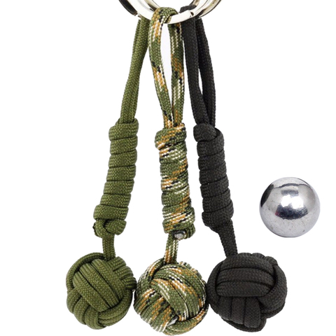 Paracord-Llavero de supervivencia con bola de acero de autodefensa, equipo al aire libre de 7 núcleos, 15cm, cuerda de paracaídas, supervivencia salvaje ► Foto 1/4