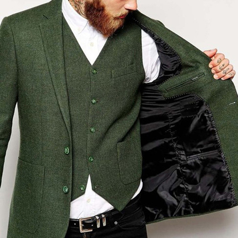 Chaqueta de Tweed verde para hombre, trajes de boda, traje Terno personalizado, esmoquin, 3 piezas, novedad de 2022 ► Foto 1/6