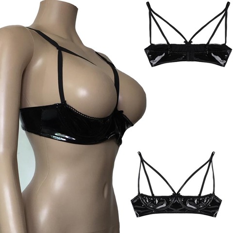 Sujetador con arnés para cuerpo de charol para mujer, sujetador con arnés para cuerpo, pecho abierto, Bralette, Top corto, lencería fetiche ► Foto 1/6