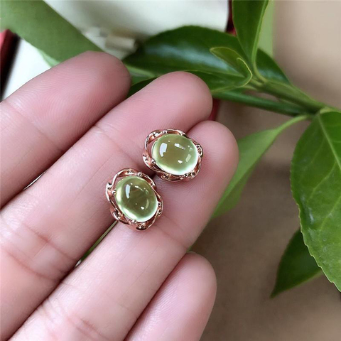 Pendientes ovalados de prehnite para mujer, joyería de marca de plata con diseño de fideos y huevos torcidos ► Foto 1/6