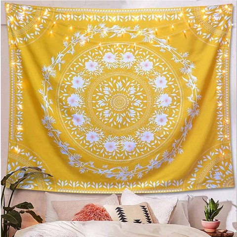 Tapiz de Mandala bohemio amarillo para colgar en la pared, tapiz de flores sin fin, alfombras de pared Hippie, decoración psicodélica para dormitorio ► Foto 1/6