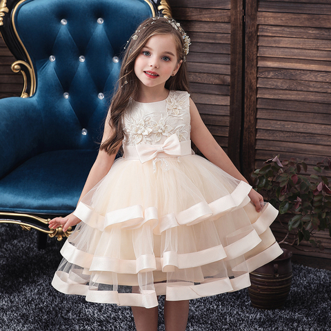 Elegante vestido de princesa con pastel de perlas para niña, vestidos para boda, fiesta de noche, bordado de flores, ropa para niña 2022 ► Foto 1/6