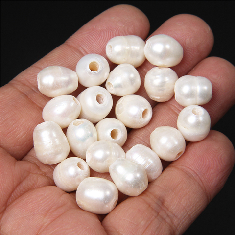 Cuentas de perlas naturales ovaladas blancas AA de 10-11mm, cuentas de perlas de agua dulce sueltas con agujero grande para patatas, para fabricación de joyas, collar DIY, 10 Uds. ► Foto 1/6