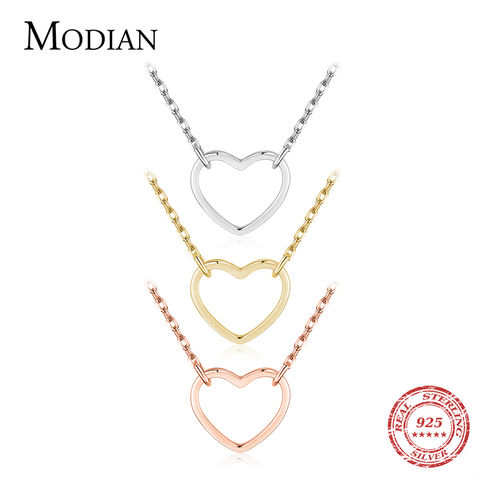 Modian-collares con colgante Simple de corazón para mujer, Plata sólida 925 de 3 colores, de amor de plata, Chian, accesorios de joyería fina ► Foto 1/6