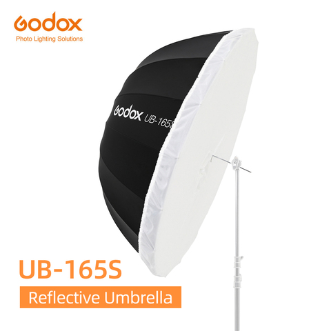 Godox UB-165S, sombrilla parabólica reflectante negra de 65 pulgadas y 165cm, sombrilla de estudio con cubierta de difusor de plata negra ► Foto 1/6