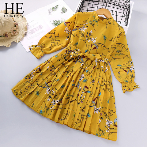 HE Hello Enjoy Girl vestido para niños primavera otoño Ropa para Niñas 2022 arco estampado manga larga vestido de princesa para la chica de moda ► Foto 1/6