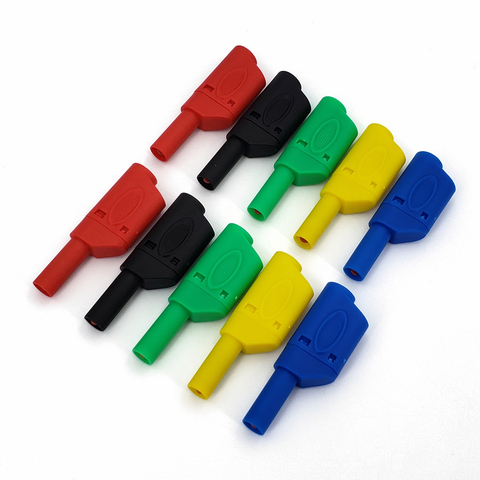 10 unids rojo/Negro Seguridad totalmente aislado 4mm macho apilable Banana plug conector ► Foto 1/6