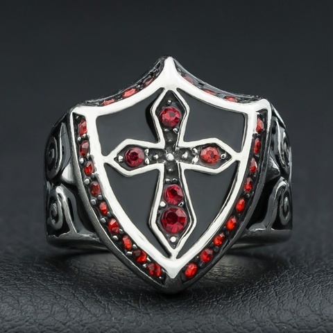 Anillo de caballero templario, anillo de Metal de alta calidad para hombre, Color Rojo ► Foto 1/5