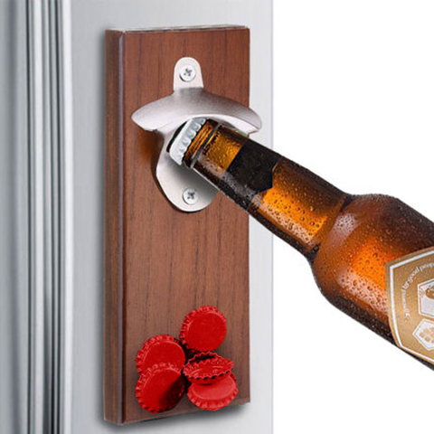 Abridor de botellas magnético de pared, decoración rústica para casa, Abrebotellas de madera, imán de cerveza, herramientas de cocina, accesorios de Bar, regalos de fiesta ► Foto 1/6