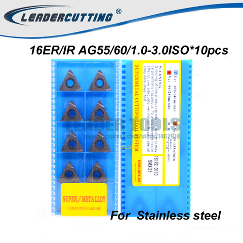 Inserto de acero inoxidable de rosca de carburo 16IR 22ER 22IR AG55/AG60/0,5/1,0/1,25/1,5/1,75/2,0/2,5/3,0 ISO 4.0TR SMX35 * 10 Uds. ► Foto 1/2