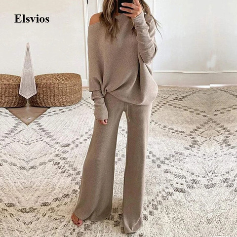 Homewear-Conjunto de 2 piezas para mujer, Jersey holgado, Tops + Pantalones de camal ancho, traje deportivo para mujer, ropa deportiva informal suave, chándales ► Foto 1/6