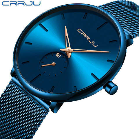 CRRJU-reloj analógico de cuarzo para hombre, accesorio de pulsera de cuarzo resistente al agua con calendario, complemento Masculino de marca de lujo con diseño minimalista, disponible en color azul ► Foto 1/6