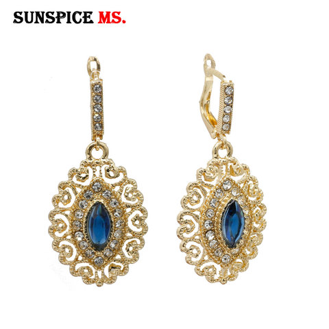 SUNSPICE MS color dorado boda marroquí joyería Mujer Flor gota pendientes rojo y verde y azul cristal turco novia étnica bijoux ► Foto 1/6