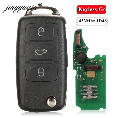 Mando a distancia plegable jingyuqin KeylessGo con 3 botones para VW Touareg 434mhz ID46 Chip 1K0959753AA ► Foto 1/5