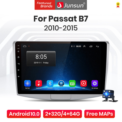 Junsun-Radio Multimedia V1 Pro con GPS para coche, Radio con reproductor, 4 GB + 64 GB, Android 10,0, 4 GB, navegador, 2DIN, dvd, para Passat B7 ► Foto 1/6