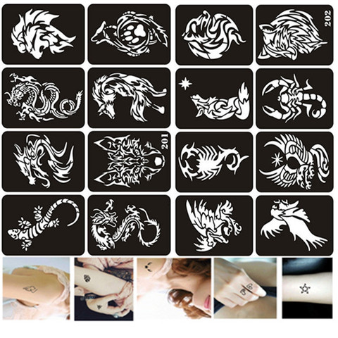 16 unids/set gran tamaño plantillas para Henna Dragón, Lobo Tigre águila  aerógrafo para diseños plantilla para pintura brillo tatuaje Sjablonen -  Historial de precios y revisión | Vendedor de AliExpress - Shanghai