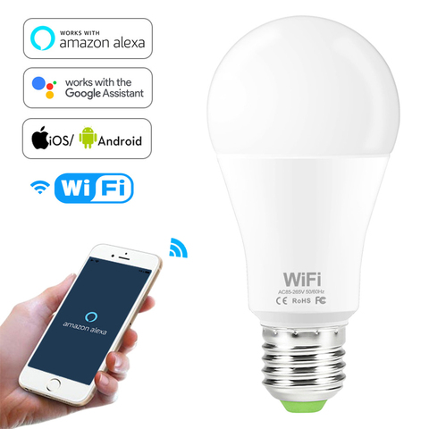 Bombilla LED inteligente regulable, 15W, B22, E27, WiFi, funciona con aplicación, asistente de Google, Alexa, Control de activación, luz nocturna ► Foto 1/6