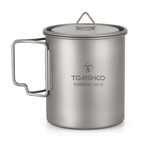 TOMSHOO-taza de agua ultraligera de titanio, taza de agua al aire libre para acampar, con mango plegable, 750ml ► Foto 1/6