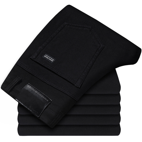 Pantalones vaqueros clásicos elásticos para hombres, jeans de estilo de negocios, moda slim fit, de marca masculina, avanzados, color negro, 2022 ► Foto 1/6