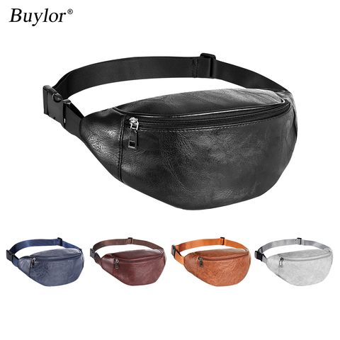 Buylor-riñonera de piel sintética impermeable para hombre y mujer, bolso de cintura para el pecho, informal, para exteriores ► Foto 1/6