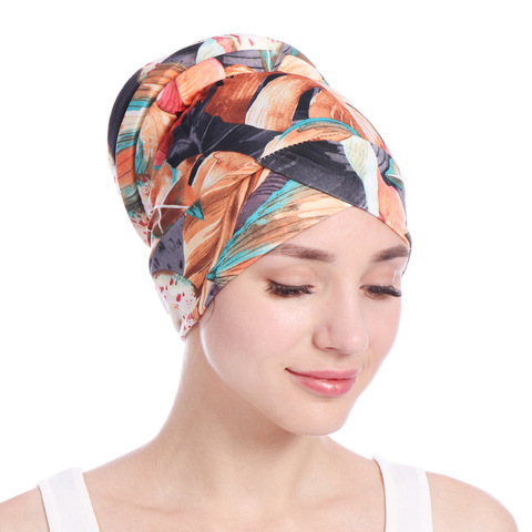 Estampado de moda Floral musulmán Turbante para las mujeres hiyab interior de algodón árabe indio Hijab Underscarf tapas listo para usar Turbante Mujer ► Foto 1/6