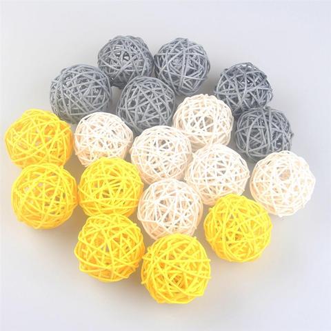 Bola de mimbre tejida para manualidades DIY, suministros de diseño de bola de mimbre tejida, para decoración de fiestas, bodas, amarillo, blanco y gris, 15 Uds. ► Foto 1/6