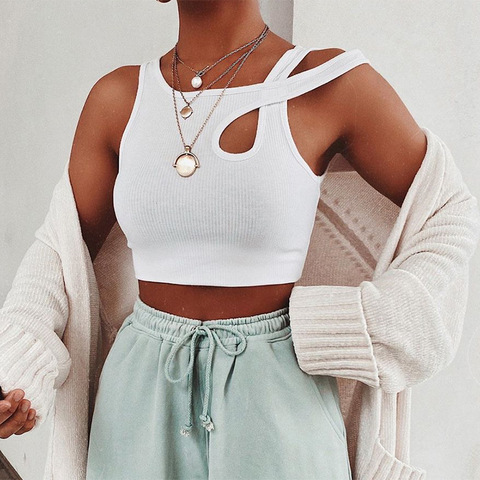 Tops blancos sin mangas para mujer, Top corto Bandage acanalado, camisetas de Fitness a la moda, Mini Chaleco de verano, nuevo estilo, 2022 ► Foto 1/6