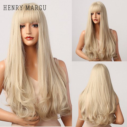 HENRY MARGU-Peluca de cabello sintético con flequillo para mujer, artificial de Ondulado Natural larga cabellera, color rubio platino, fiesta de Cosplay, fibra resistente al calor, Lolita ► Foto 1/6