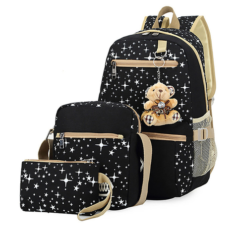 3 unids/set mochilas de escuela para niñas de las mujeres, Mochila estrella impresión Mochila de viaje de la mujer bolsa mochilas Mochila ► Foto 1/6