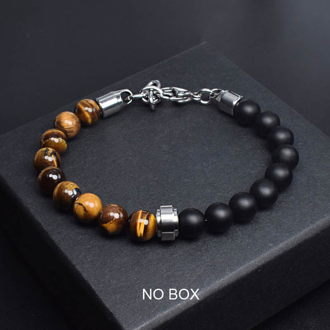 Pulseras de piedra Natural de acero inoxidable para Hombre, pulsera de cuentas de piedra, Ojo de Tigre, regalo para él, JS-04 ► Foto 1/6