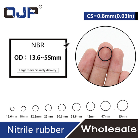 10 unids/lote de goma negra NBR CS 0,8mm de grosor od13,6/18/22.3/25/30.6/32.8/42/47/55mm junta de goma impermeable para relojes ► Foto 1/5