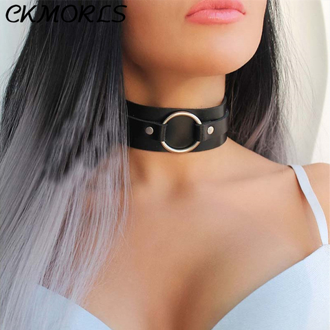 CKMORLS nuevo negro de cuero de la PU cuello arnés fetiche Bdsm arnés Sexy ajustable Collar tipo esclava ronda anillo de cuello cinturón de arnés ► Foto 1/6