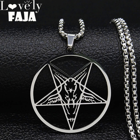 Gran talismán Baphomet collar de acero inoxidable colgante para hombres/mujeres, PIN de cabra, joyería, PIN satánico, Parche de Lucifer, collar de hombre ► Foto 1/6