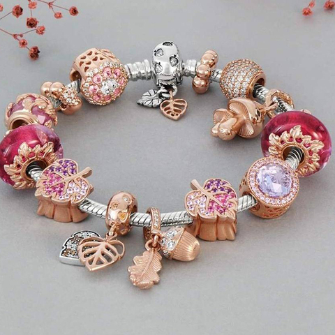 2022 nueva flor y hoja de arce perlas encanto pulseras y brazaletes de plata con cadena de serpiente de Color pulseras para las mujeres joyería Pulseira ► Foto 1/1