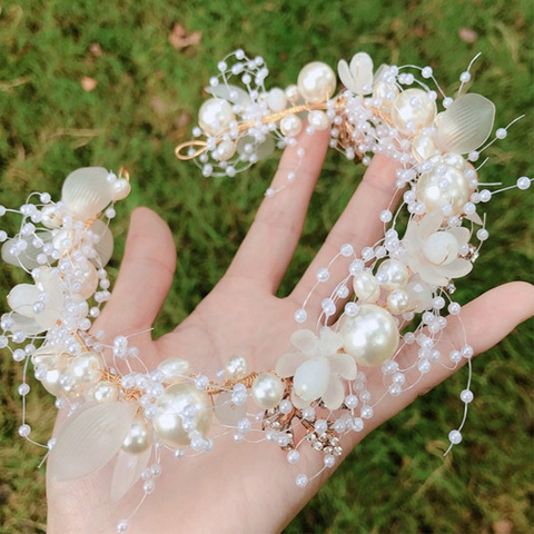 Diadema de flores y perlas a la moda, corona nupcial, accesorios para el cabello, diadema de cristal, joyería para el cabello ► Foto 1/6