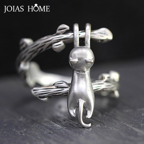 JoiasHome-anillo ajustable con apertura para mujer, de plata tailandesa 925, diseño creativo, rama para escalar, gatito, joyería ► Foto 1/6