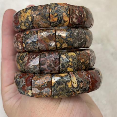 Pulsera de cuentas de piedra de jaspe de leopardo para mujer y hombre, brazalete de joyería de piedras preciosas naturales, venta al por mayor ► Foto 1/6