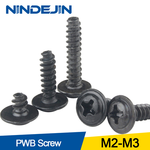 NINDEJIN-Paquete de tornillos de cabeza redonda PWB con arandela, tornillo de rosca, negro, plateado, M2, M3, 100 Uds. ► Foto 1/5