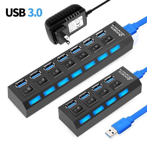 Hub USB 3,0 5Gbps de alta velocidad 4/7 Puerto divisor con interruptor de encendido/apagado adaptador de corriente múltiple Hub de alta velocidad para PC ordenador portátil ► Foto 1/6