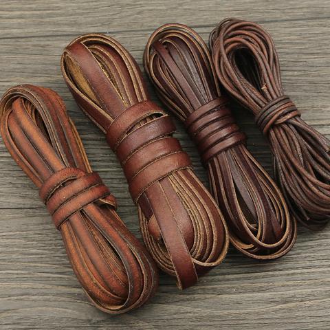 Cordón de cuero genuino Retro de 2m, cuerda redonda/plana de 1,5-10mm de cuero de vaca, cordón de macramé, pulseras trenzadas para costura de ropa DIY ► Foto 1/6