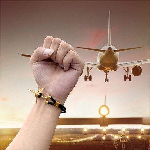 MKENDN-pulsera de ancla de avión de acero inoxidable para hombre y mujer, brazalete de cuero multicapa auténtico, joyería para hombre y mujer, Estilo libre ► Foto 1/6