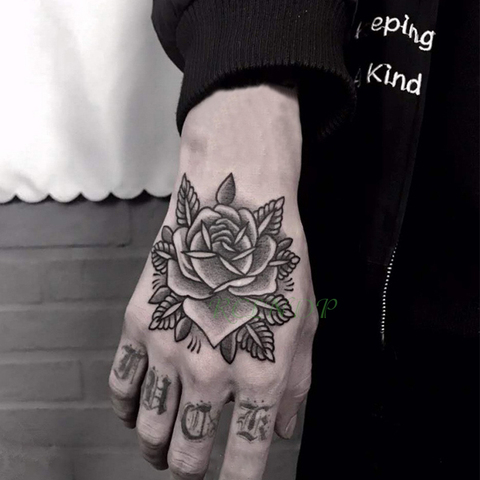 Tatuaje temporal a prueba de agua para hombre y mujer, tatuajes falsos, arte de mano, flor rosa ► Foto 1/6