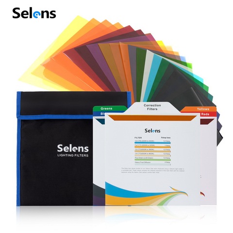 Selens-Filtros de Gel de iluminación de Color 20 piezas, 25x25cm, lámina de luz de corrección de Color transparente, Kit de película para estudio fotográfico con bolsa ► Foto 1/6