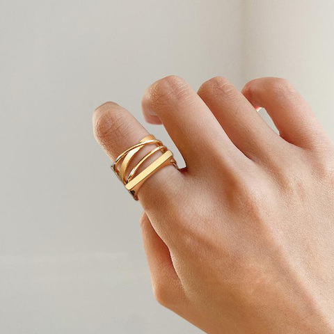 Anillo multicapa bohemio para mujer, joyería de fiesta de acero inoxidable, color dorado ► Foto 1/6