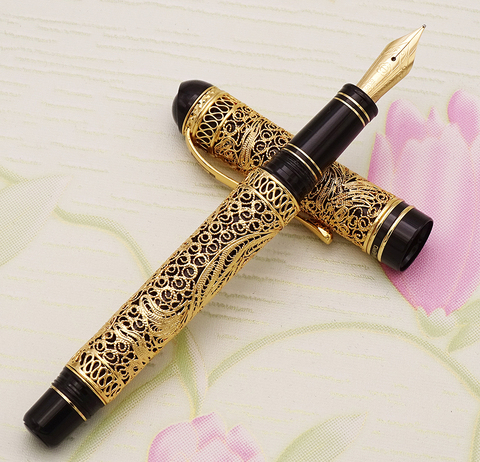 HERO 3000-pluma estilográfica dorada clásica de 18K, edición limitada, diseño de mariposa de seda dorada de estilo chino, conjunto de regalo de negocios ► Foto 1/6